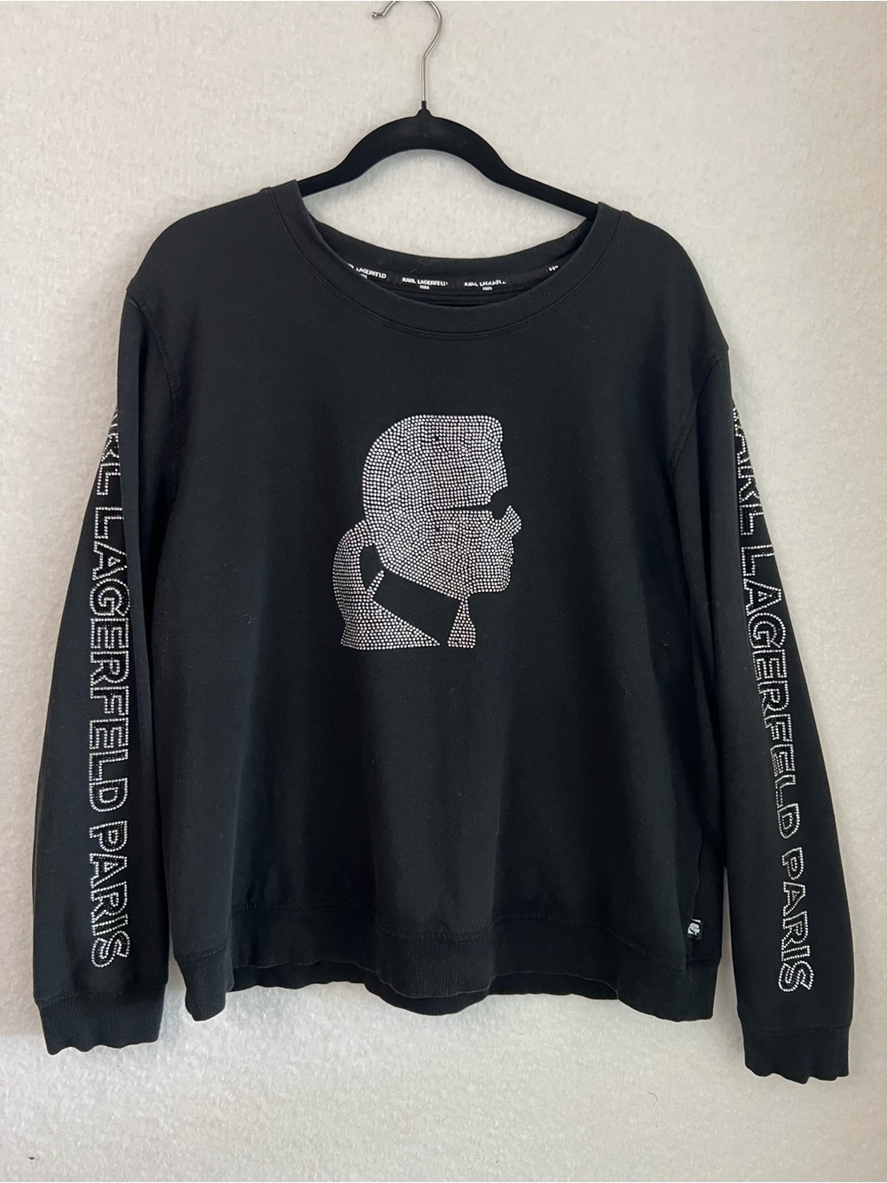 Karl Lagerfeld Black Crewneck Sweater with Rhinestone Logo